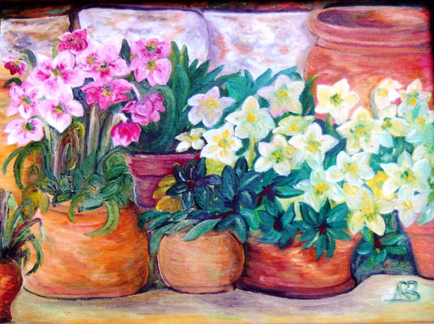 maceta con flores Oil Canvas Floral Painting