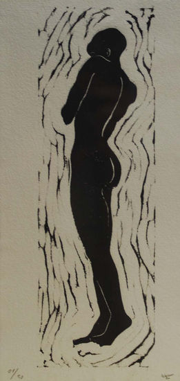 Desnudo, espalda femenina. Linograbado