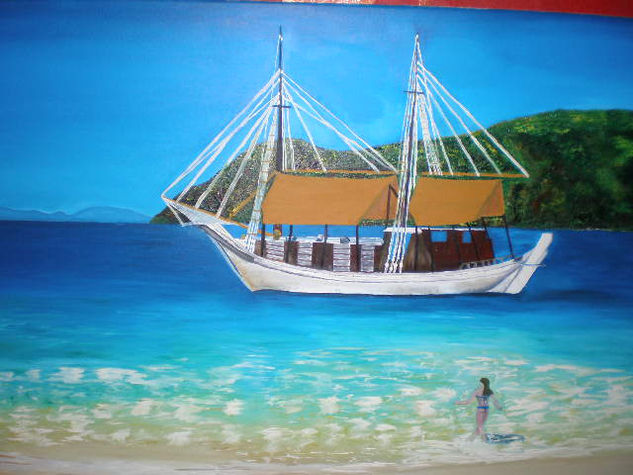 Goleta en Isla Esmeralda, Montserrat, en el Caribe Oil Canvas Marine Painting