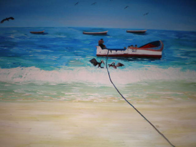 Pescadores en Manzanillo, Isla de Margarita Oil Canvas Marine Painting