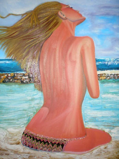 Rubia en la playa Oil Canvas Figure Painting