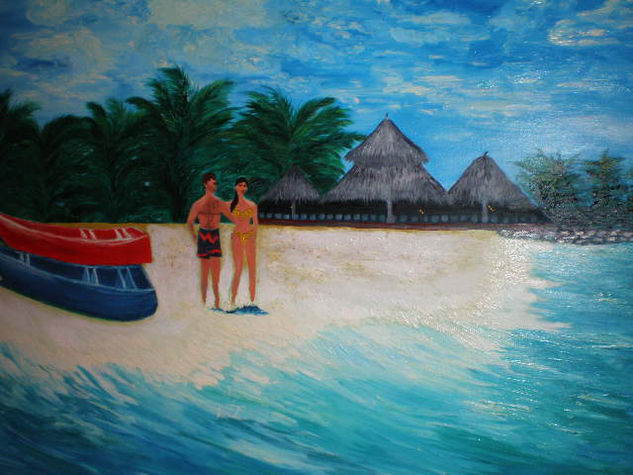 Pareja en Bahia de Pozuelos, Anzoategui, Venezuela Oil Canvas Marine Painting