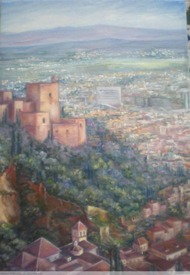 Alhambra, desde S. Miguel Alto Óleo Lienzo Paisaje