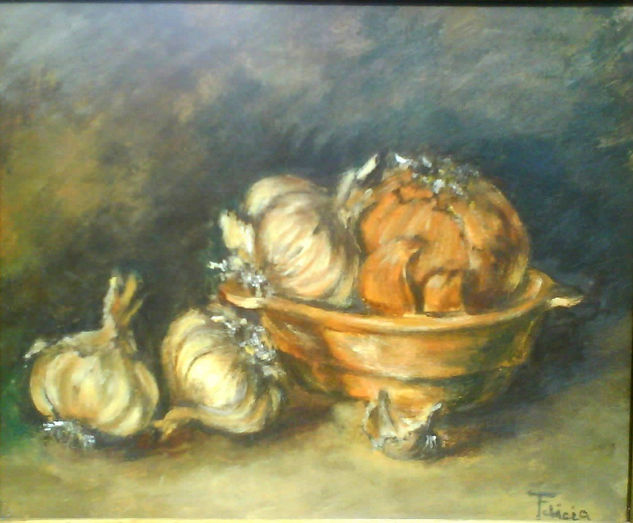 Ajos y cebollas Oil Paper Still Life Paintings