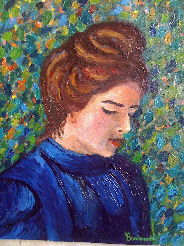 Una señora sentada en el parque con su melancolia