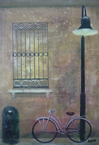 Fachada y Bici Oil Canvas Landscaping