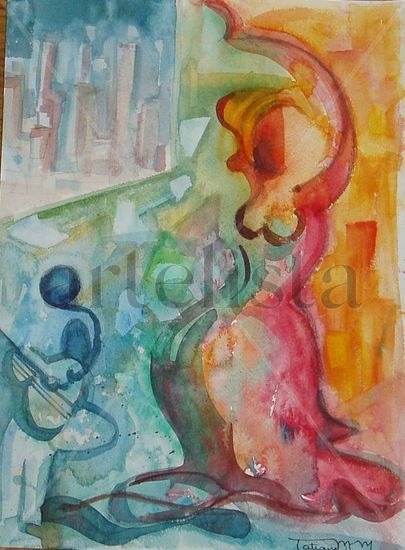 Danza nocturna Watercolour Paper Figure Painting