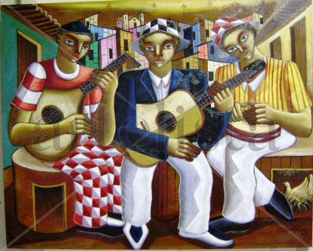 MUSICOS NA FAVELA Oil Canvas Landscaping