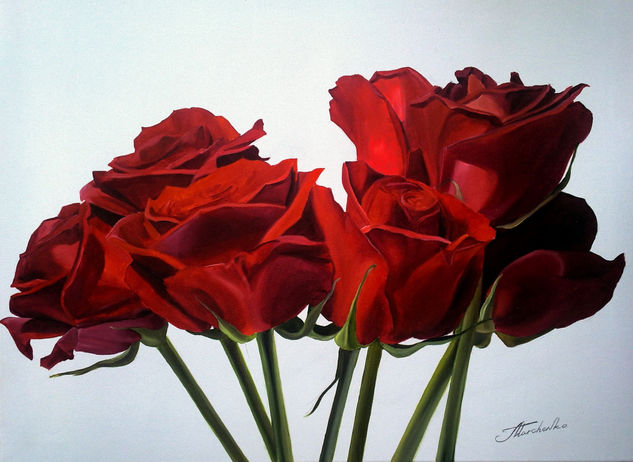 siete rosas Oil Canvas Floral Painting