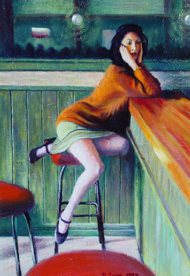 Mujer en bar naranja Oil Canvas