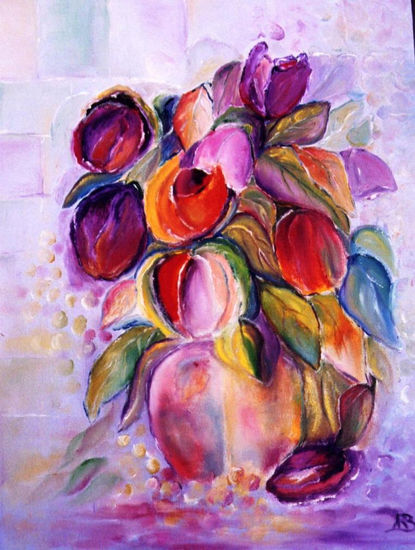 Jarrón con tulipanes ( O. versionada) Oil Canvas Floral Painting