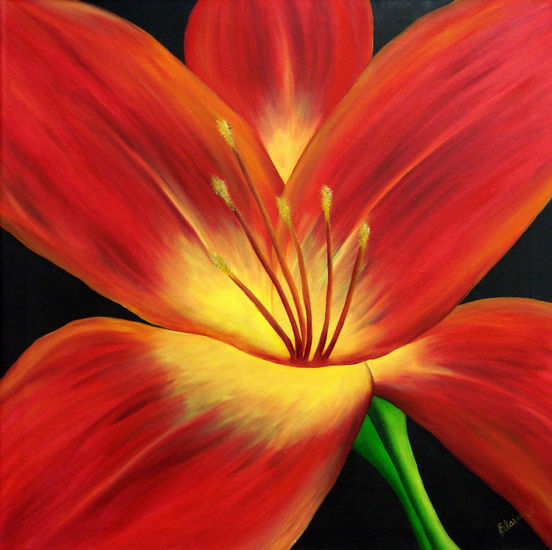 Close Up de Lilium Oil Textile Floral Painting