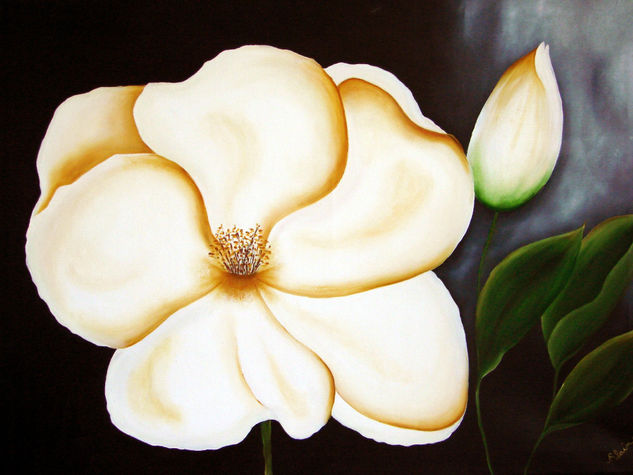 Magnolia Óleo Tela Floral