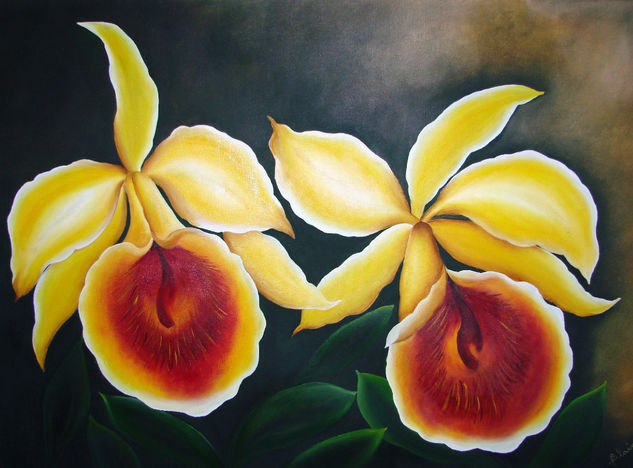 Orquidea Amarilla Oil Textile Floral Painting