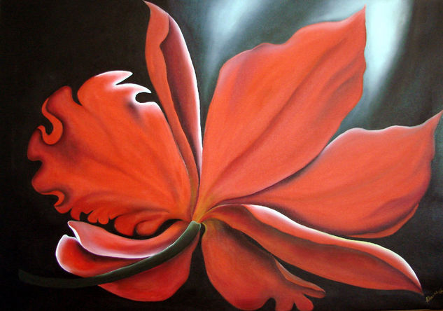 Orquidea Roja Oil Textile Floral Painting