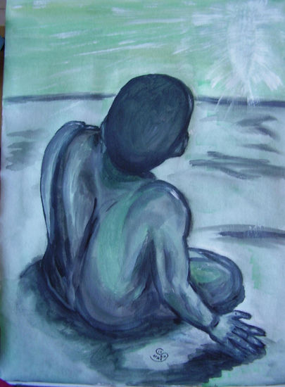 Folie en vert Acrylic Canvas Figure Painting