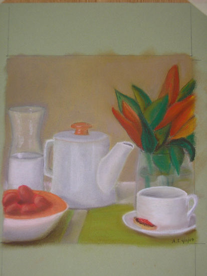 la merienda Pastel Paper Still Life Paintings