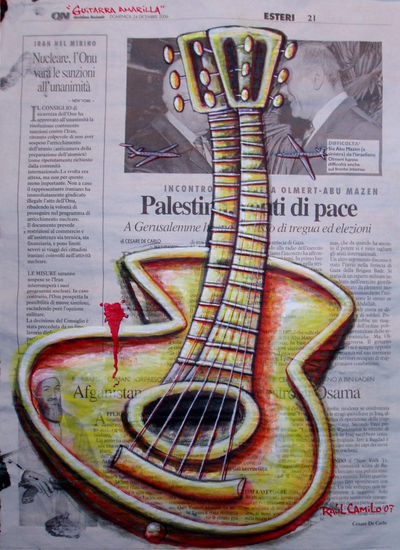 Guitarra amarilla Acrylic Paper Figure Painting