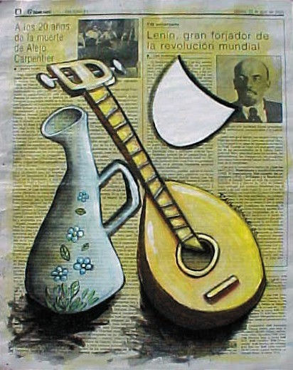 Guitarra y bucaro Acrílico Papel Figura