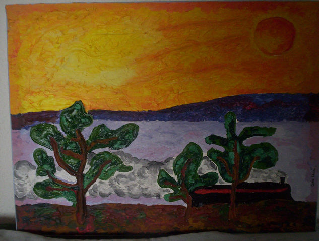 Amanecer en tren Acrylic Canvas Landscaping