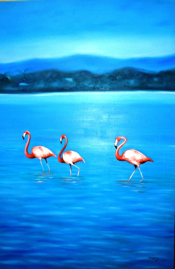 Flamencos Óleo Lienzo Paisaje