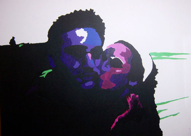 beso con mar de fondo Acrylic Canvas Portrait