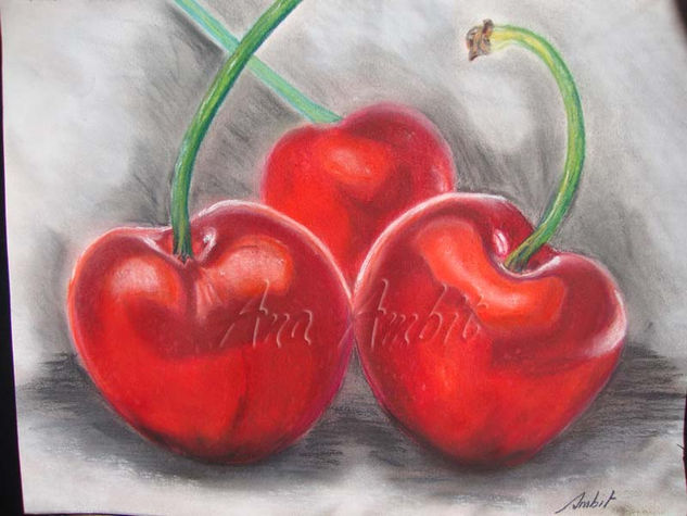 Cerezas Pastel Paper Still Life Paintings