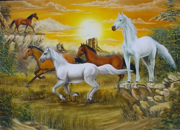 caballos Óleo Lienzo Paisaje