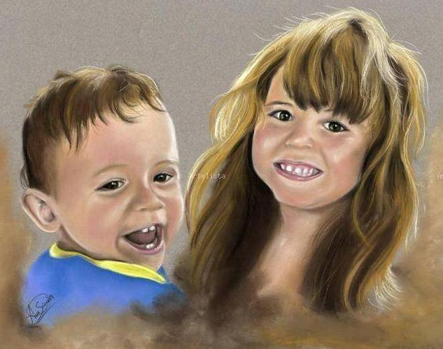 Malena y Saúl Pastel Paper Portrait