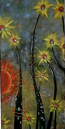 Flores nocturnas doradas Mixed media Canvas Landscaping