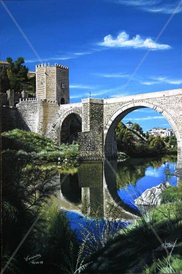 Puente de Alcántara - Toledo Óleo Tabla Paisaje