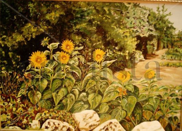 Unos girasoles Oil Canvas Landscaping