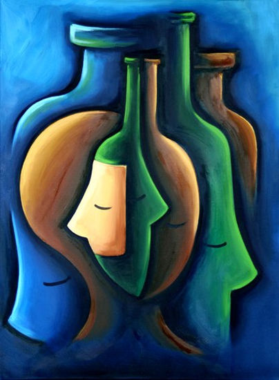 Happy bottles Oil Canvas Still Life Paintings