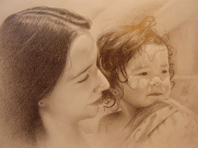 retrato de una madre y su hija Graphite