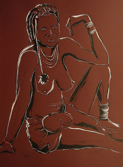 Mujer con niño Ink Card Figure Painting