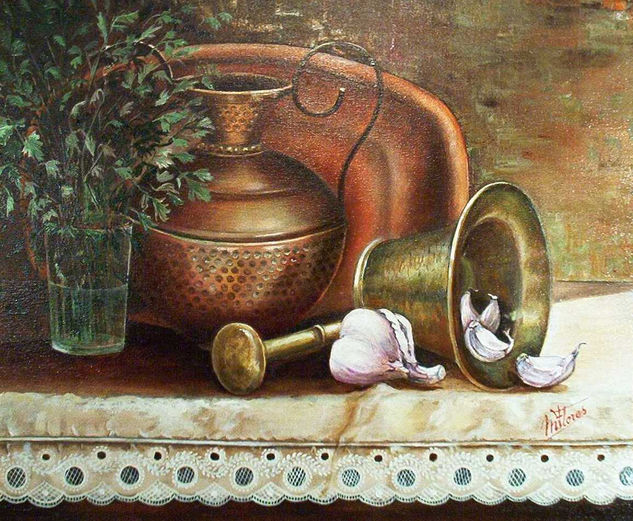 Bodegón de los ajos Oil Canvas Still Life Paintings