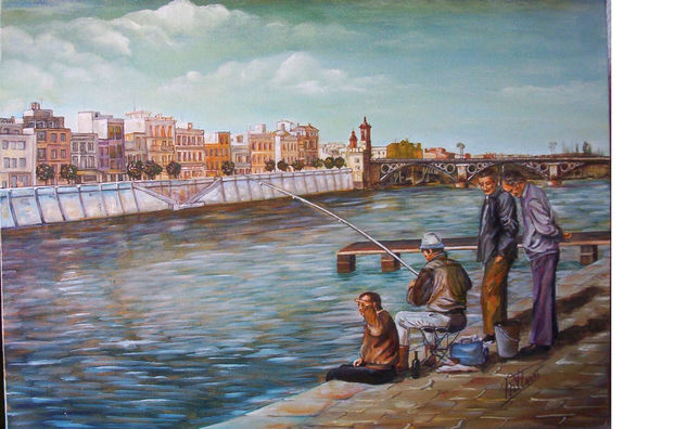 Pescando en el Guadalquivir Oil Canvas Landscaping