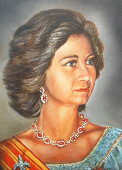 Reina Doña Sofía, 2 Óleo Lienzo Retrato