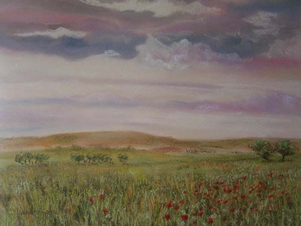 Campo con amapolas Pastel Paper Landscaping