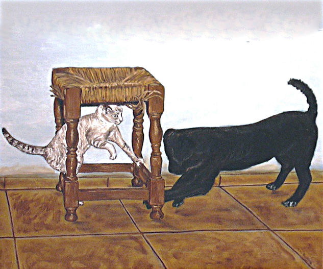 Como perros y gatos Oil Canvas Animals