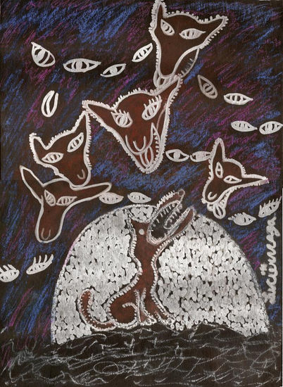 Abrevadero de Coyotes Mixed media Card Animals