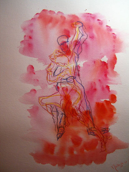 BAILANDO TANGO Acuarela Papel Figura