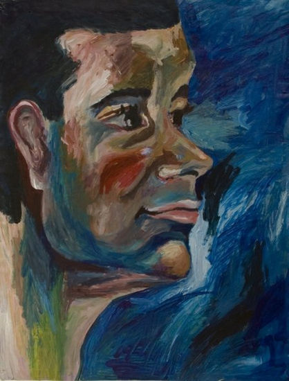 homen jovem no fundo azul Acrylic Paper Portrait