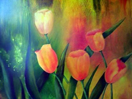 TULIPANES DE MI JARDIN Mixed media Card Floral Painting