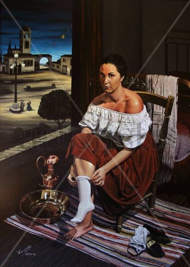 Hasta el alba Oil Panel Figure Painting