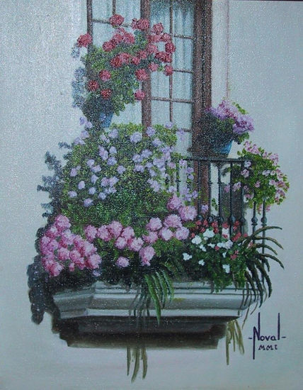 balcon con flores Oil Canvas Landscaping