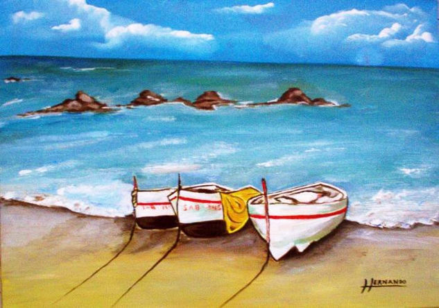 Barcas en la arena Oil Canvas Marine Painting