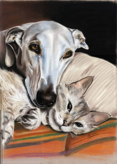 Galgo y gato Pastel Paper Animals