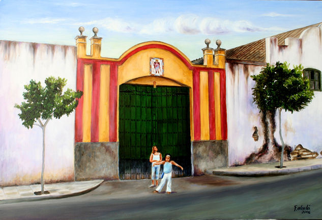 En la puerta del lagar Oil Canvas Landscaping