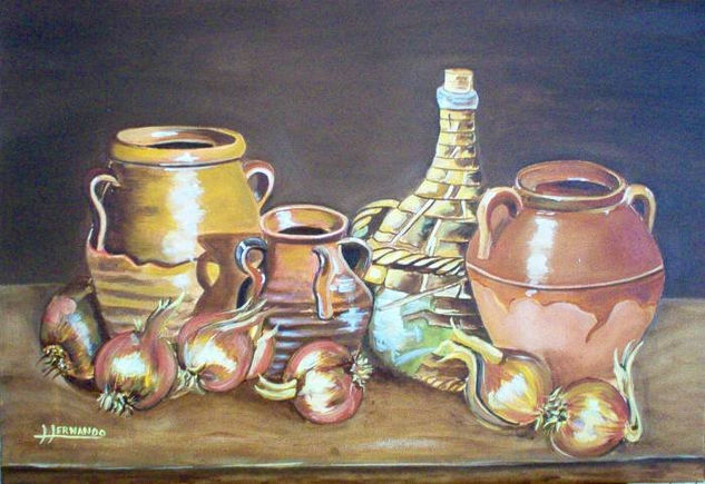 Jarrones y cebollas Oil Canvas Still Life Paintings